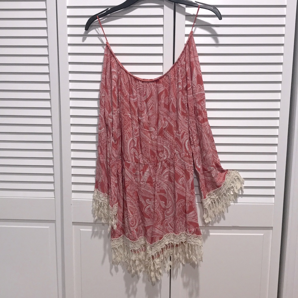 Off-the-Shoulder Chic Salmon Romper